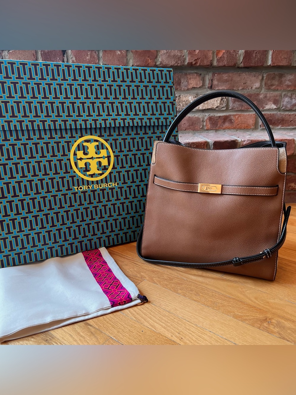 Tory Burch Lee Radziwill Tiger’s Eye Large Double Bag